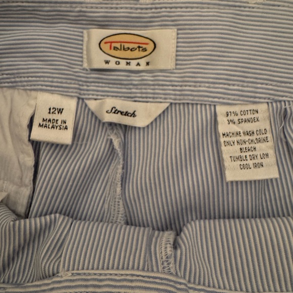 Talbots Woman 2 Pair:light blue/white stripe casual pants AND Tan slacks 12W - Picture 5 of 13